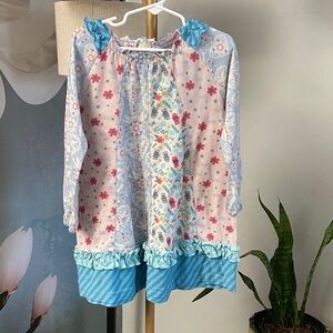 Matilda Jane Blue Floral Patchwork Nightgown - Soft Ruffle Hem sz 4T wash wear